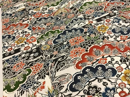 平和屋着物■上質な小紋　染大島　型染め　松竹梅　花蝶文　正絹　逸品　BAAY8708hj