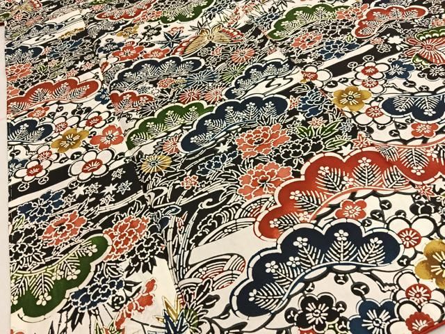 平和屋着物■上質な小紋　染大島　型染め　松竹梅　花蝶文　正絹　逸品　BAAY8708hj
