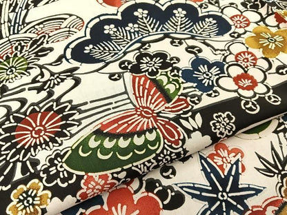 平和屋着物■上質な小紋　染大島　型染め　松竹梅　花蝶文　正絹　逸品　BAAY8708hj