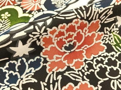 平和屋着物■上質な小紋　染大島　型染め　松竹梅　花蝶文　正絹　逸品　BAAY8708hj