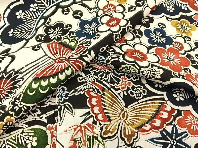 平和屋着物■上質な小紋　染大島　型染め　松竹梅　花蝶文　正絹　逸品　BAAY8708hj
