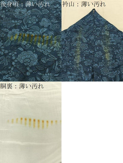 平和屋着物■上質な小紋　更紗花蝶文　正絹　逸品　BAAY8714hj