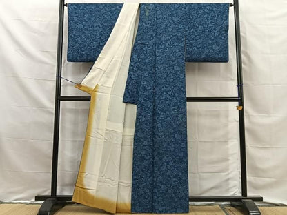 平和屋着物■上質な小紋　更紗花蝶文　正絹　逸品　BAAY8714hj