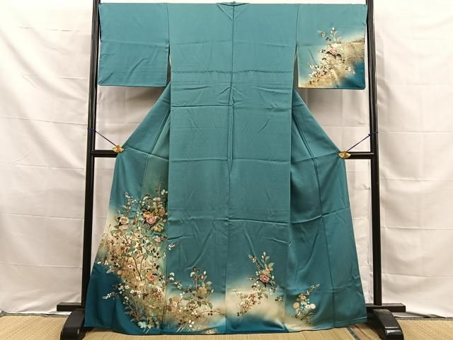 平和屋着物■訪問着　刺繍　草花文　暈し染め　金彩　正絹　逸品　BAAY8715hj
