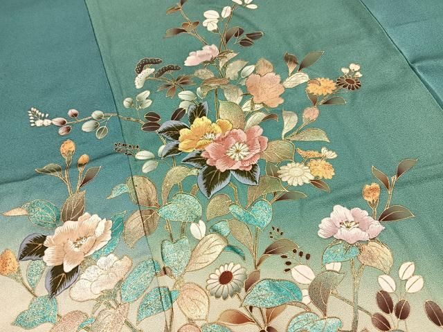 平和屋着物■訪問着　刺繍　草花文　暈し染め　金彩　正絹　逸品　BAAY8715hj