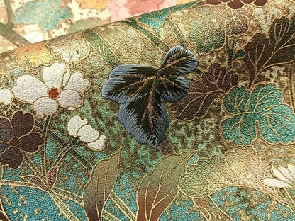 平和屋着物■訪問着　刺繍　草花文　暈し染め　金彩　正絹　逸品　BAAY8715hj