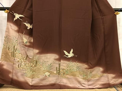平和屋着物■豪華色留袖　流水飛鶴文　暈し染め　金銀彩　正絹　逸品　BAAY8718hj