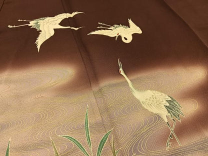平和屋着物■豪華色留袖　流水飛鶴文　暈し染め　金銀彩　正絹　逸品　BAAY8718hj