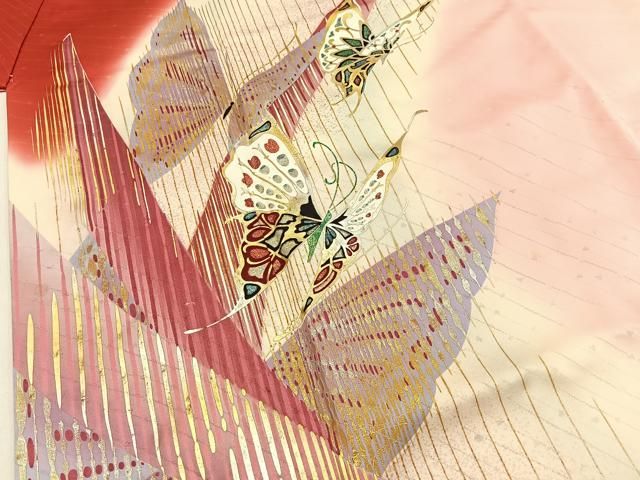 平和屋着物■豪華振袖　舞蝶文　暈し染め　金銀彩　正絹　逸品　BAAY8719hj