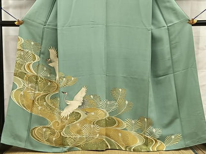 平和屋着物■中国三大刺繍　相良刺繍　色留袖　駒刺繍　飛鶴浜松文　金彩　正絹　逸品　未使用　BAAY8723hj