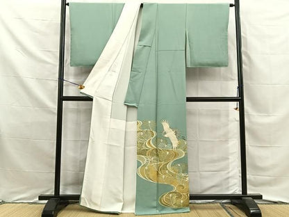 平和屋着物■中国三大刺繍　相良刺繍　色留袖　駒刺繍　飛鶴浜松文　金彩　正絹　逸品　未使用　BAAY8723hj