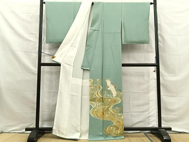 平和屋着物■中国三大刺繍　相良刺繍　色留袖　駒刺繍　飛鶴浜松文　金彩　正絹　逸品　未使用　BAAY8723hj