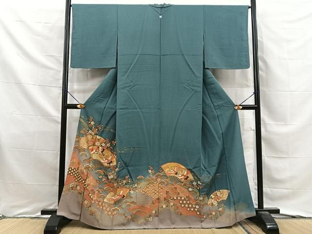 平和屋着物■豪華色留袖　飛鶴扇面花文　暈し染め　金彩　正絹　逸品　BAAY8729hj