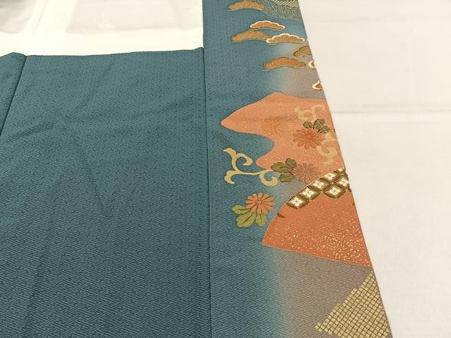平和屋着物■豪華色留袖　飛鶴扇面花文　暈し染め　金彩　正絹　逸品　BAAY8729hj