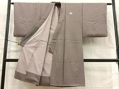 平和屋着物■男性　色紋付　入子菱地紋　胡桃染色　正絹　逸品　BAAY8731hj