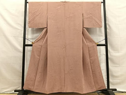 平和屋着物■上質な色無地　霞地紋　赤白橡色　正絹　逸品　BAAY8732hj