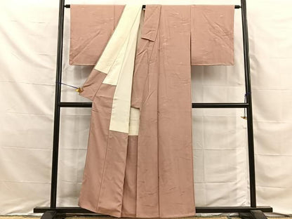 平和屋着物■上質な色無地　霞地紋　赤白橡色　正絹　逸品　BAAY8732hj