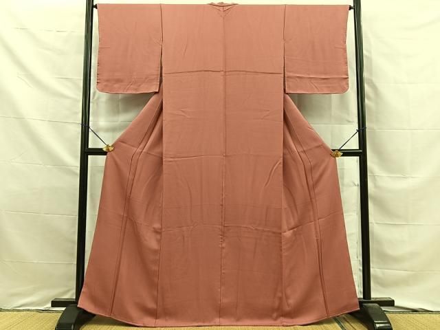 平和屋着物■上質な色無地　鱗地紋　珊瑚朱色　正絹　逸品　BAAY8734hj