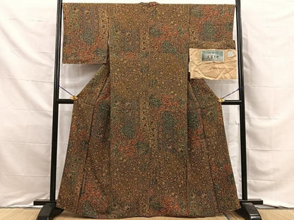平和屋着物■上質な小紋　紬地　王宮更紗　反端付き　正絹　逸品　BAAY8738hj