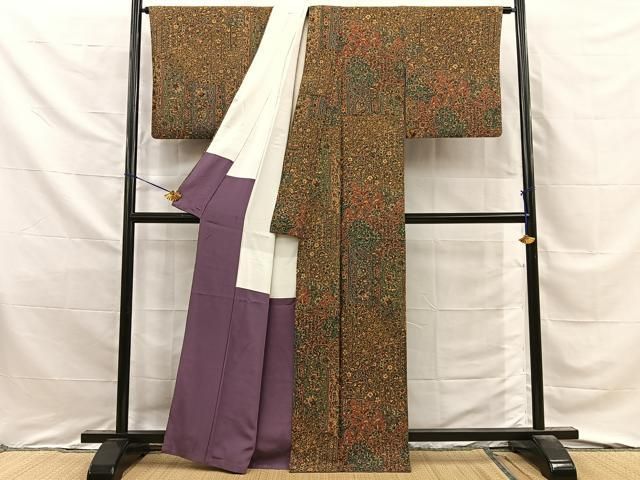 平和屋着物■上質な小紋　紬地　王宮更紗　反端付き　正絹　逸品　BAAY8738hj