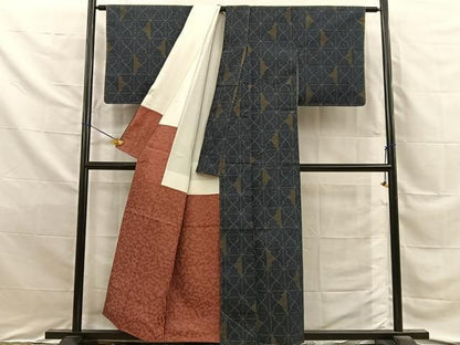 平和屋着物■上質な紬　松皮菱文様　正絹　逸品　未使用　BAAY8745hj