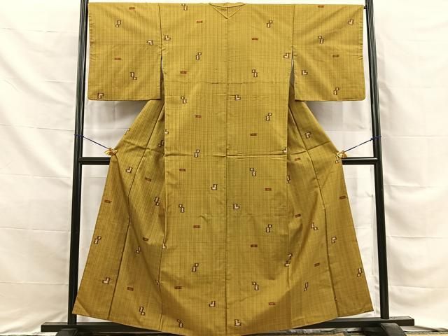 平和屋着物■上質な紬　幾何学文様　正絹　逸品　BAAY8746hj
