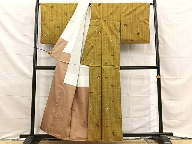 平和屋着物■上質な紬　幾何学文様　正絹　逸品　BAAY8746hj