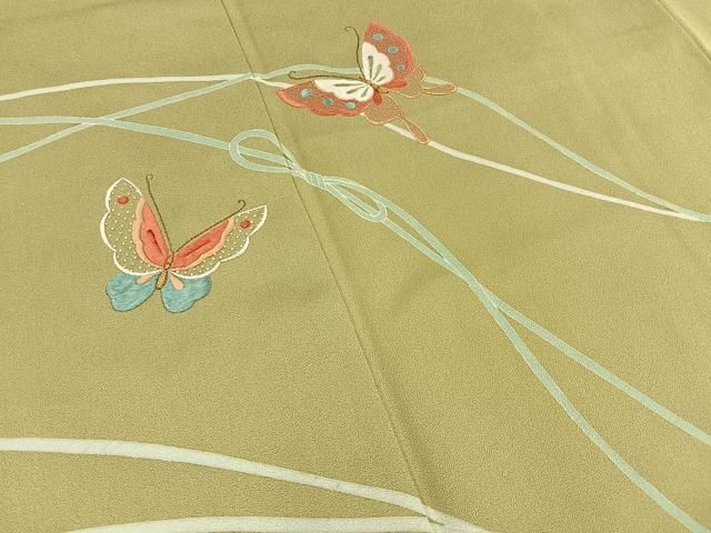 平和屋着物■中国三大刺繍　相良刺繍　訪問着　結び紐舞蝶文　金糸　正絹　逸品　BAAY8747hj