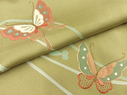 平和屋着物■中国三大刺繍　相良刺繍　訪問着　結び紐舞蝶文　金糸　正絹　逸品　BAAY8747hj
