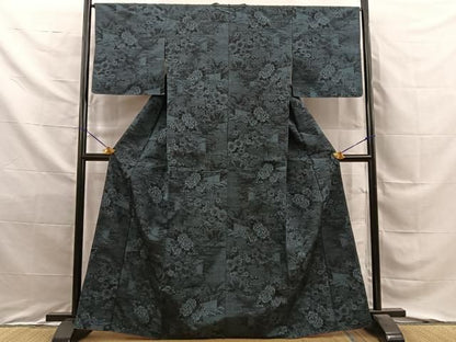 平和屋着物■上質な紬　色紙風景花文　正絹　逸品　BAAY8750hj