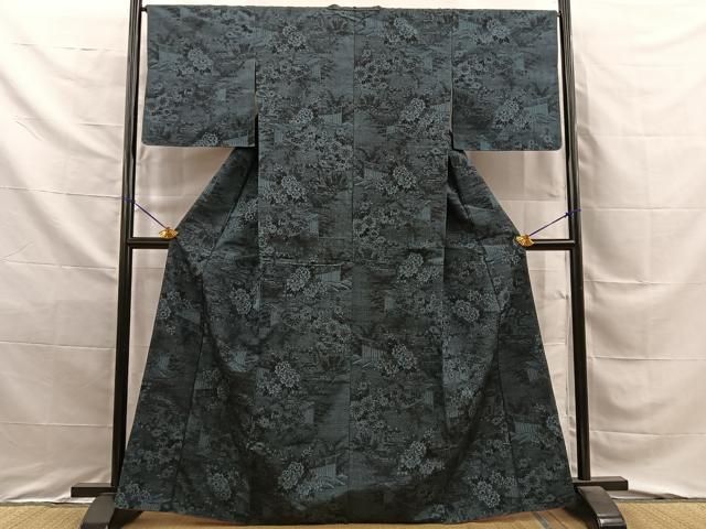 平和屋着物■上質な紬　色紙風景花文　正絹　逸品　BAAY8750hj