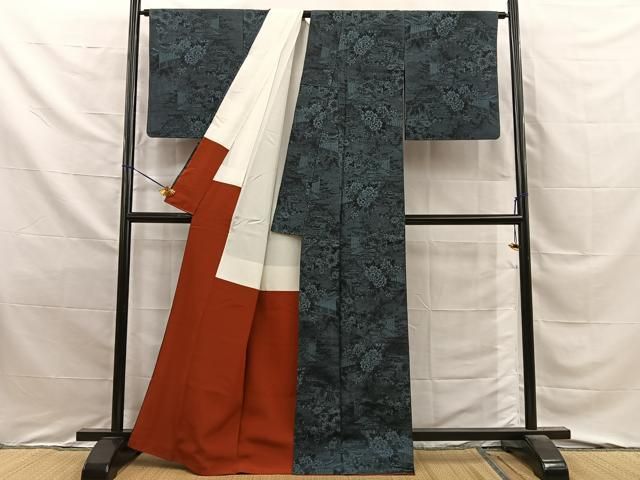 平和屋着物■上質な紬　色紙風景花文　正絹　逸品　BAAY8750hj