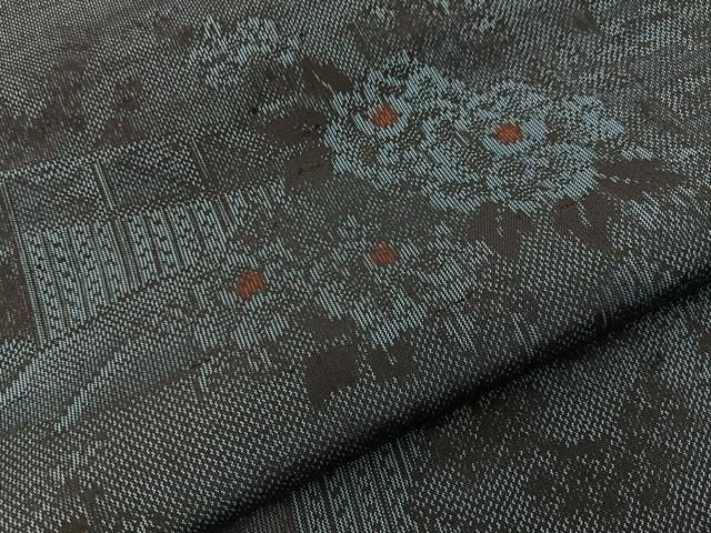 平和屋着物■上質な紬　色紙風景花文　正絹　逸品　BAAY8750hj