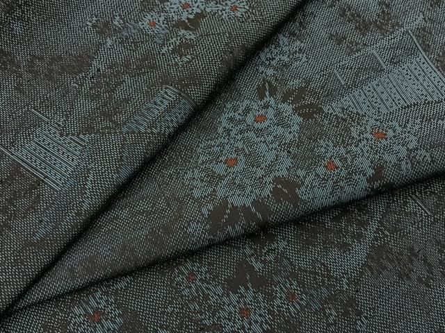 平和屋着物■上質な紬　色紙風景花文　正絹　逸品　BAAY8750hj