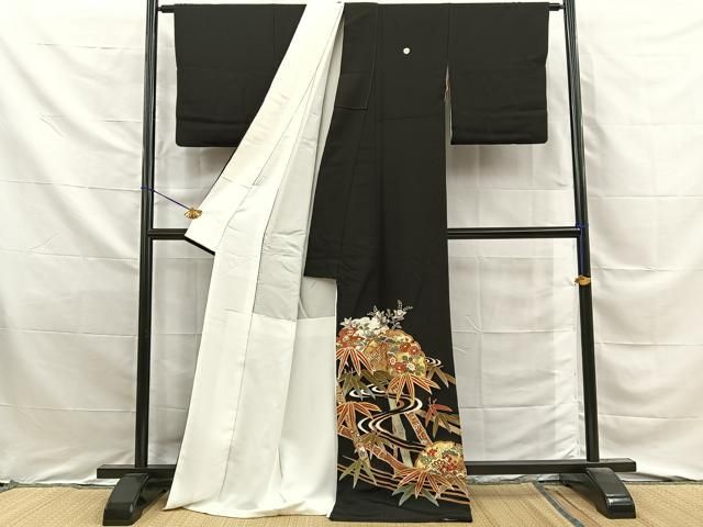 平和屋着物■豪華黒留袖　作家物　駒刺繍　松竹梅　流水吉祥花文　金彩　ロング丈　正絹　逸品　BAAY8753hj
