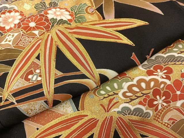 平和屋着物■豪華黒留袖　作家物　駒刺繍　松竹梅　流水吉祥花文　金彩　ロング丈　正絹　逸品　BAAY8753hj