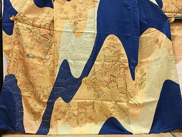 平和屋着物■豪華振袖　駒刺繍　御所車花文　金彩　正絹　逸品　BAAY8755hj