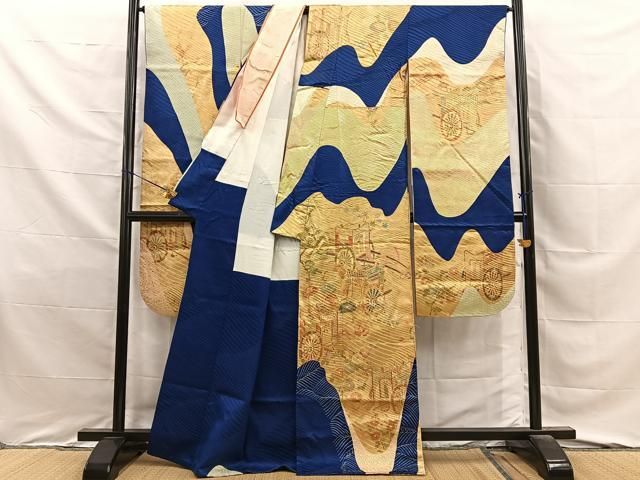 平和屋着物■豪華振袖　駒刺繍　御所車花文　金彩　正絹　逸品　BAAY8755hj