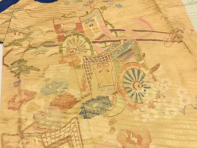 平和屋着物■豪華振袖　駒刺繍　御所車花文　金彩　正絹　逸品　BAAY8755hj