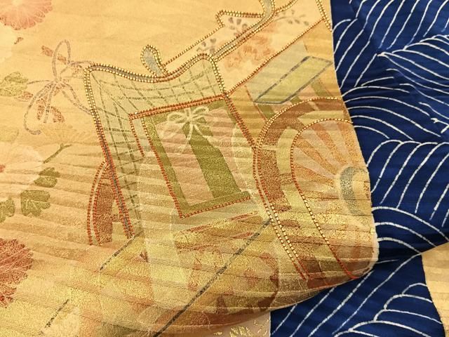 平和屋着物■豪華振袖　駒刺繍　御所車花文　金彩　正絹　逸品　BAAY8755hj