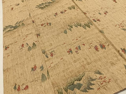 平和屋着物■上質な小紋　紬地　手描き　人物風景文　正絹　逸品　BAAY8756hj