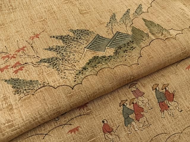 平和屋着物■上質な小紋　紬地　手描き　人物風景文　正絹　逸品　BAAY8756hj