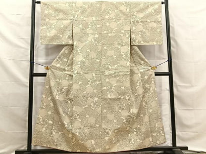 平和屋着物■上質な紬　雪輪草花文　正絹　逸品　BAAY8761hj
