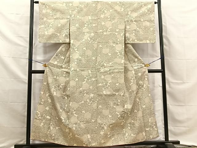 平和屋着物■上質な紬　雪輪草花文　正絹　逸品　BAAY8761hj