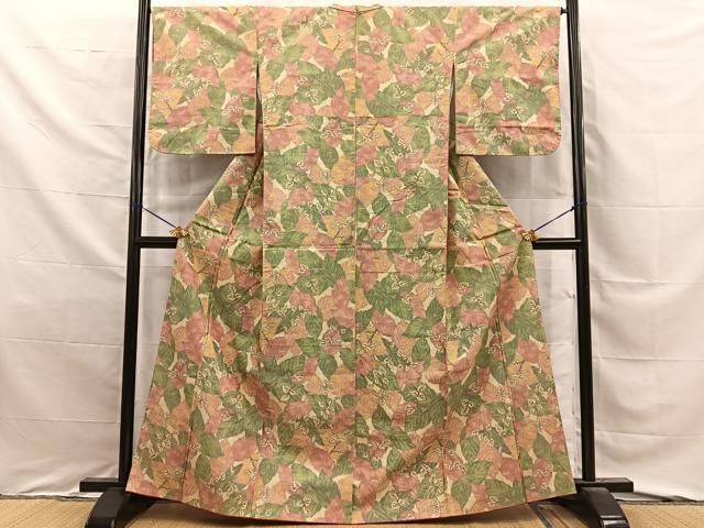 平和屋着物■上質な紬　枝葉文　正絹　逸品　BAAY8762hj