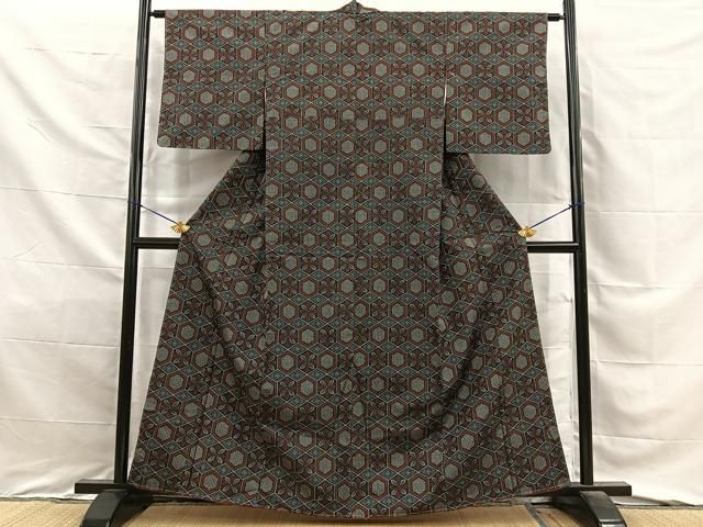 平和屋着物■上質な紬　亀甲花文　正絹　逸品　未使用　BAAY8766hj