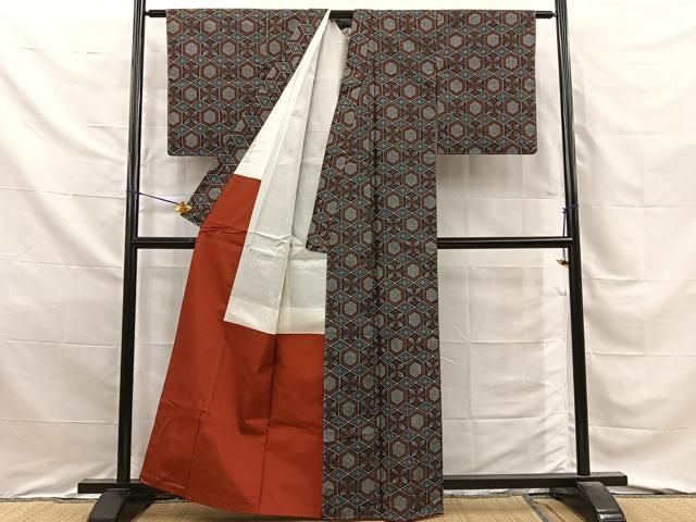 平和屋着物■上質な紬　亀甲花文　正絹　逸品　未使用　BAAY8766hj