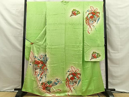 平和屋着物■豪華振袖　駒刺繍　扇面花文　暈し染め　金彩　正絹　逸品　BAAY8769hj