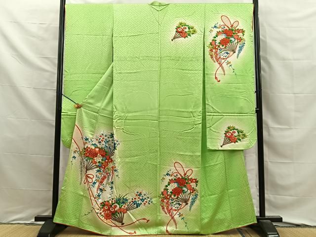 平和屋着物■豪華振袖　駒刺繍　扇面花文　暈し染め　金彩　正絹　逸品　BAAY8769hj