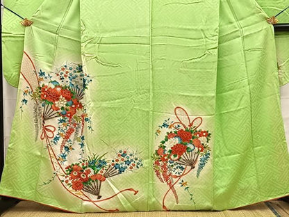 平和屋着物■豪華振袖　駒刺繍　扇面花文　暈し染め　金彩　正絹　逸品　BAAY8769hj